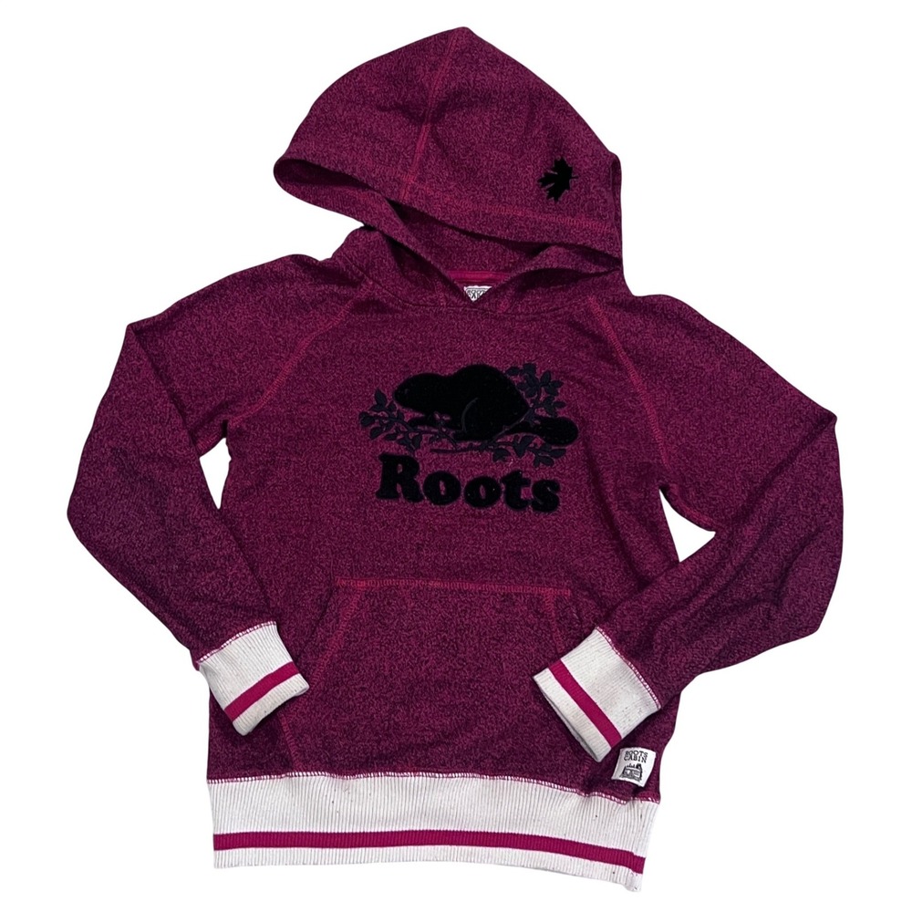 Roots Cabin Hoodie Youth Medium 7-8 Years Gray Red Beaver Logo Pullover Canada‎
